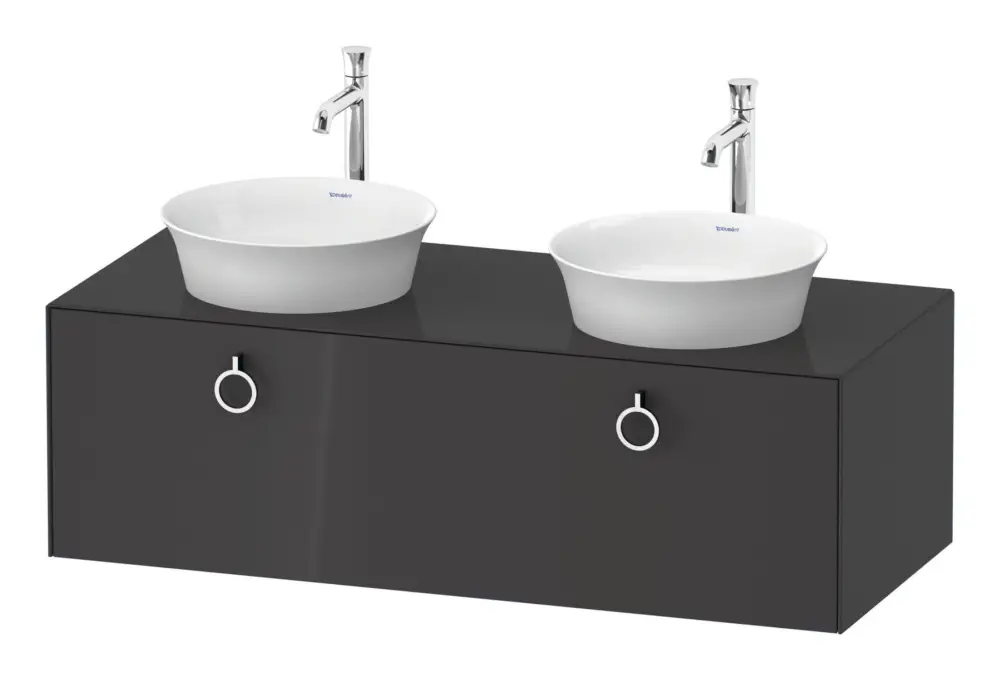 Duravit White Tulip Konsolenwaschtischunterschrank für 2 Becken wandhängend mit 1 Auszug mit Griff 1300 x 408 x 550 mm - Graphit Hochglanz Lack Markenprodukt