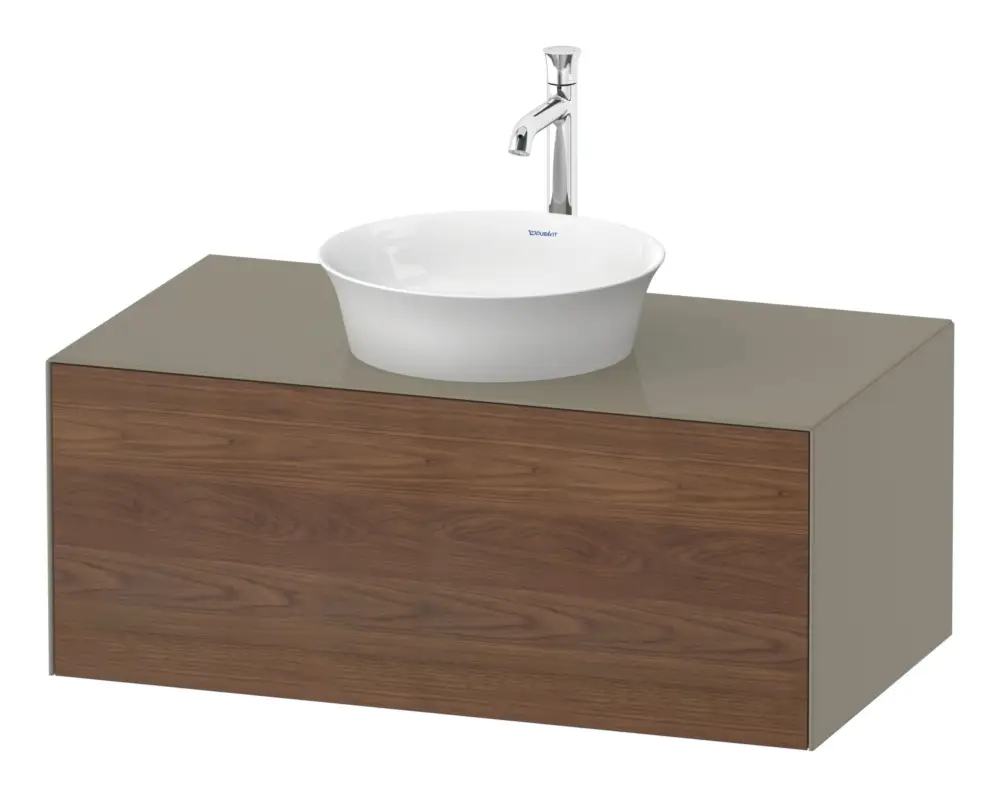 Schneller Versand Duravit White Tulip Konsolenwaschtischunterschrank für Becken links wandhängend mit 1 Auszug 1000 x 408 x 550 mm - Amerik. Nussbaum Matt / Steingrau Hochglanz Lack