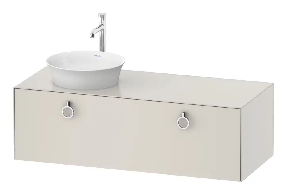 Duravit White Tulip Konsolenwaschtischunterschrank für Becken links wandhängend mit 1 Auszug mit Griff 1300 x 408 x 550 mm - Nordic Weiß Seidenmatt Lack Preiswert