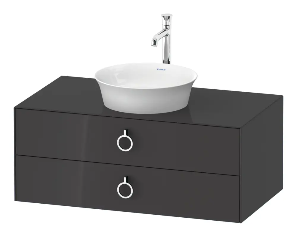 Duravit White Tulip Konsolenwaschtischunterschrank wandhängend mit 2 Auszügen mit Griff 1000 x 408 x 550 mm - Graphit Hochglanz Lack Neue Kollektion