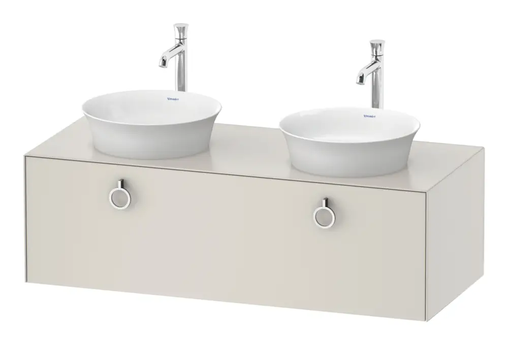 Neu Duravit White Tulip Konsolenwaschtischunterschrank für 2 Becken wandhängend mit 1 Auszug mit Griff 1300 x 408 x 550 mm - Nordic Weiß Seidenmatt Lack