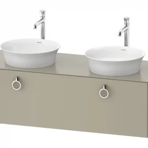 Abverkauf Duravit White Tulip Konsolenwaschtischunterschrank für 2 Becken wandhängend mit 1 Auszug mit Griff 1300 x 408 x 550 mm - Taupe Seidenmatt Lack