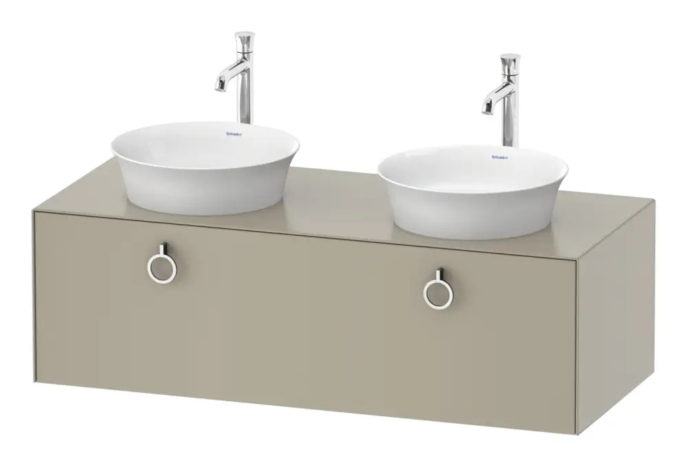 Abverkauf Duravit White Tulip Konsolenwaschtischunterschrank für 2 Becken wandhängend mit 1 Auszug mit Griff 1300 x 408 x 550 mm - Taupe Seidenmatt Lack
