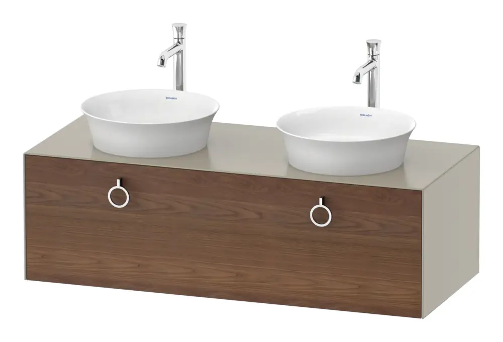 Duravit White Tulip Konsolenwaschtischunterschrank für 2 Becken wandhängend mit 1 Auszug mit Griff 1300 x 408 x 550 mm - Amerik. Nussbaum Matt / Taupe Seidenmatt Direktkauf