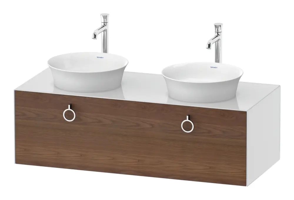 Duravit White Tulip Konsolenwaschtischunterschrank für 2 Becken wandhängend mit 1 Auszug mit Griff 1300 x 408 x 550 mm - Amerik. Nussbaum Matt / Weiß Hochglanz Jetzt Kaufen