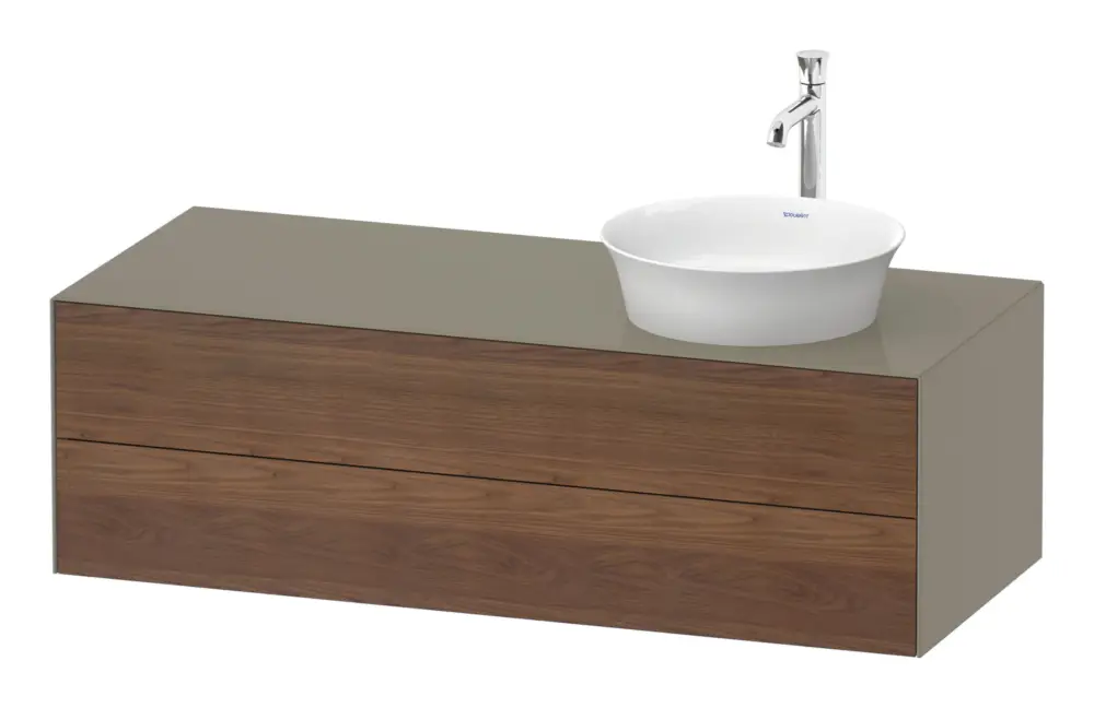 Duravit White Tulip Konsolenwaschtischunterschrank für Becken rechts wandhängend mit 2 Auszügen 1300 x 408 x 550 mm - Amerik. Nussbaum Matt / Steingrau Hochglanz Lack Sichere Zahlung