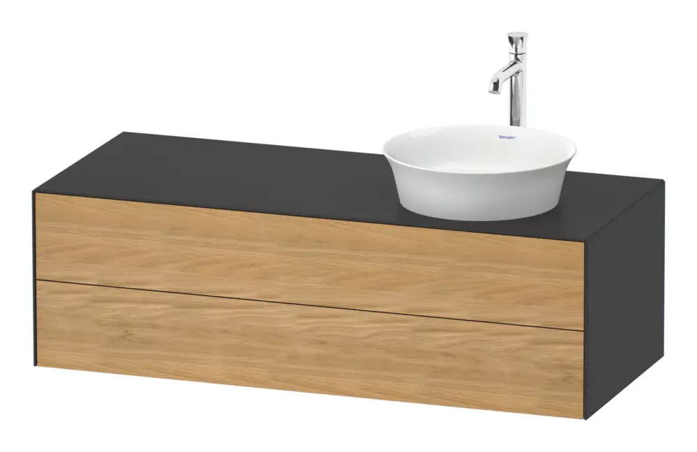 Duravit White Tulip Konsolenwaschtischunterschrank für Becken rechts wandhängend mit 2 Auszügen 1300 x 408 x 550 mm - Eiche Natur Matt / Graphit Seidenmatt Direktkauf