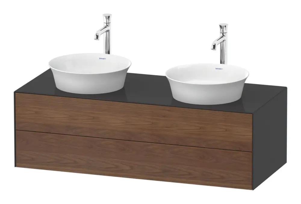 Duravit White Tulip Konsolenwaschtischunterschrank für 2 Becken wandhängend mit 2 Auszügen 1300 x 408 x 550 mm - Amerik. Nussbaum Matt / Graphit Hochglanz Saisonangebot