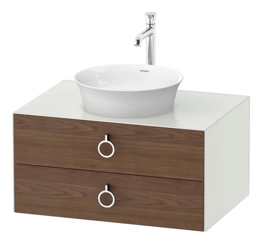 Duravit White Tulip Konsolenwaschtischunterschrank wandhängend mit 2 Auszügen mit Griff 800 x 408 x 550 mm - Amerik. Nussbaum Matt / Weiß Seidenmatt Lack Schneller Versand