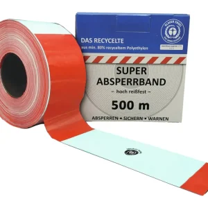Letzte Chance Kelmaplast Absperrband 100 m-Rolle rot/weiß geblockt aus mind. 80% Regranulat Blauer Engel zertifiziert