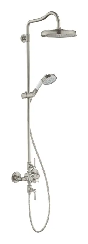 Neue Kollektion Axor Montreux Showerpipe mit Thermostat mit Hebelgriff - Edelstahl Optic