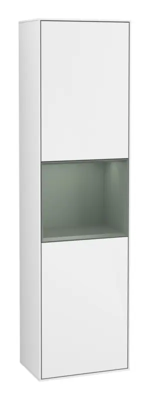 Abverkauf Villeroy & Boch Finion Hochschrank 2 Türen Anschlag links mit Beleuchtung 418 x 270 x 1516 mm - Glossy White Lacquer / Olive Matt Lacquer