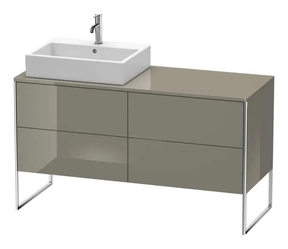 Duravit XSquare Konsolenwaschtischunterschrank für Becken links bodenstehend mit 4 Auszügen 1400 x 778 x 548 mm - Flanellgrau Hochglanz Lack Zertifiziert