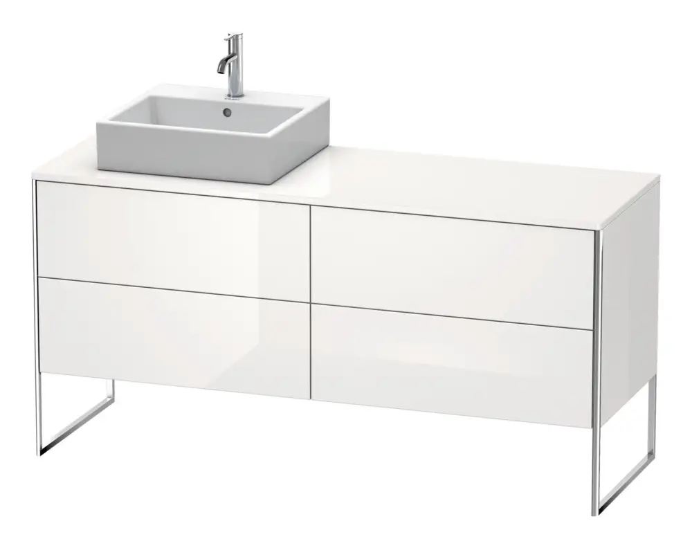 Duravit XSquare Konsolenwaschtischunterschrank für Becken rechts bodenstehend mit 4 Auszügen 1600 x 778 x 548 mm - Nordic Weiß Seidenmatt Lack Echt