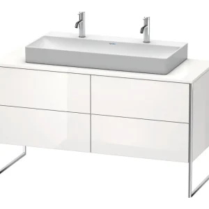 Zertifiziert Duravit XSquare Konsolenwaschtischunterschrank für Doppelwaschtisch bodenstehend mit 4 Auszügen 1400 x 778 x 548 mm - Flanellgrau Hochglanz Lack