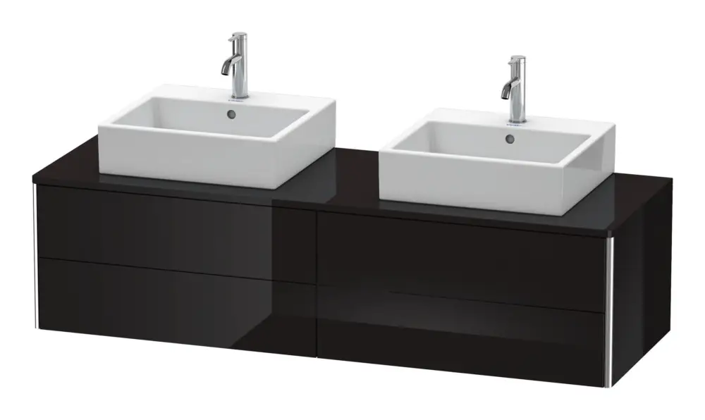 Highlight Duravit XSquare Konsolenwaschtischunterschrank für 2 Becken mit 4 Auszügen 1600 x 400 x 548 mm - Schwarz Hochglanz Lack