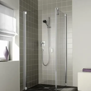 Abverkauf Kermi Raya Pendeltür 1-flügelig für Seitenwand Klarglas hell KermiClean Silber Mattglanz 100 cm x 200 cm Anschlag links