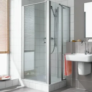 Kermi Ibiza 2000 Schwingtür für Nische oder Seitenwand Milchglas SR Opaco Silber Mattglanz 75 cm x 200 cm Montage auf Duschwanne oder bodengleich Markenprodukt