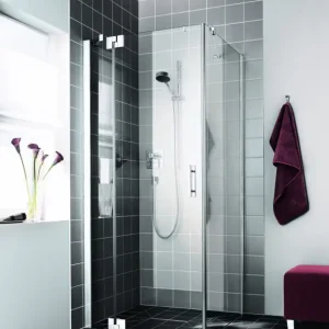 Aktuell Kermi Filia XP Pendeltür 1-flügelig mit Festfeld für Seitenwand Klarglas hell KermiClean Silber Hochglanz 78 cm x 185 cm Anschlag links Montage bodengleich