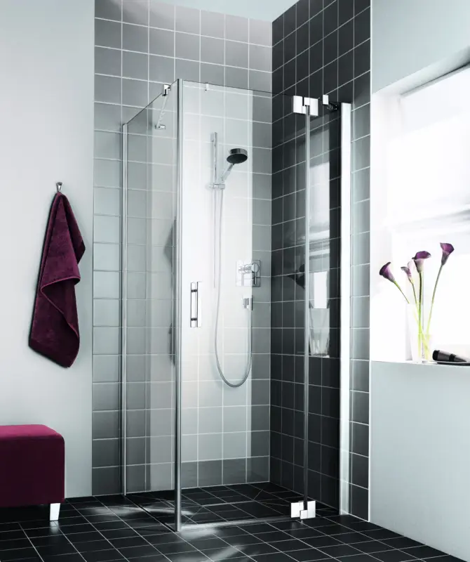 Garantierte Lieferung Kermi Filia XP Pendeltür 1-flügelig mit Festfeld für Seitenwand Milchglas SR Opaco Silber Hochglanz 78 cm x 185 cm Anschlag rechts Montage bodengleich