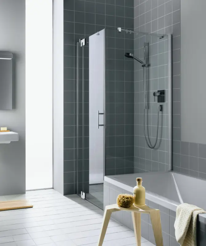 Preis Gesenkt Kermi Filia XP Seitenwand verkürzt neben Badewanne Milchglas SR Opaco KermiClean Silber Hochglanz 80 cm x 175 cm Montage neben Badewanne