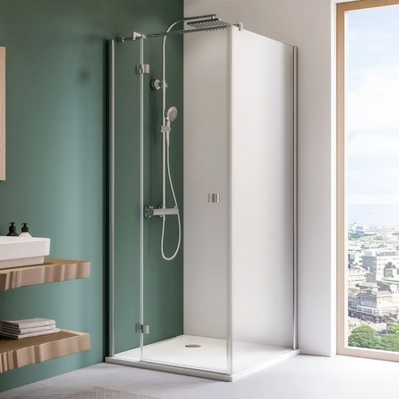 Breuer Espira Drehtür mit Festteil für Seitenwand Türanschlag links Terrazzo 80 cm - Alu Silber matt Geprüft