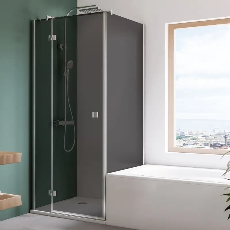Breuer Espira Drehtür mit Festteil für Seitenwand Türanschlag links Grau getönt 80 cm - Alu Chromeffekt Neue Kollektion