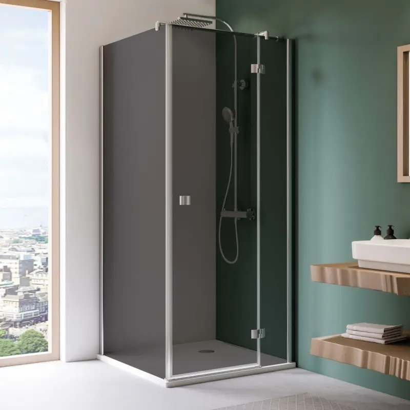 Versand Am Gleichen Tag Breuer Espira Drehtür mit Festteil für Seitenwand Türanschlag rechts Grau getönt 80 cm - Alu Chromeffekt