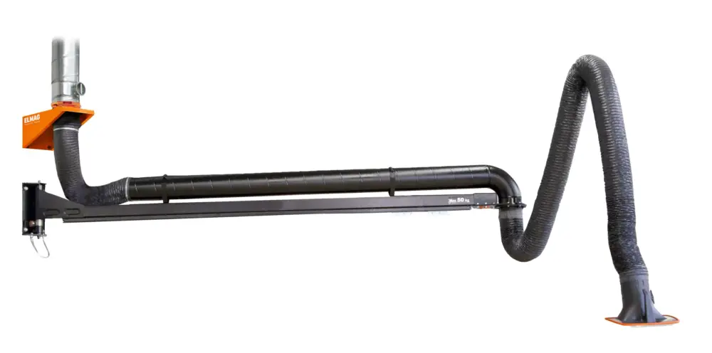 Absaugarm in Schlauchausführung inkl. Absaughaube, Ausleger und Wandhalter, Länge: 6 Meter, Ø 150mm (Type Nr. neu 79 206alt 79 006)Lieferumfang: Je 1x 7910401 Tragegestell mit Schlauch, 7900302 Drehkranz, 7910300 Absaughaube, 93005 Wandhalter (weiß), 9113004 Wandkonsole schwarz (für Ausleger), 7911205 Ausleger (schwarz), 1040649 Halterung für Ausleger, 7911206 Rohre & Schläuche, Bestseller