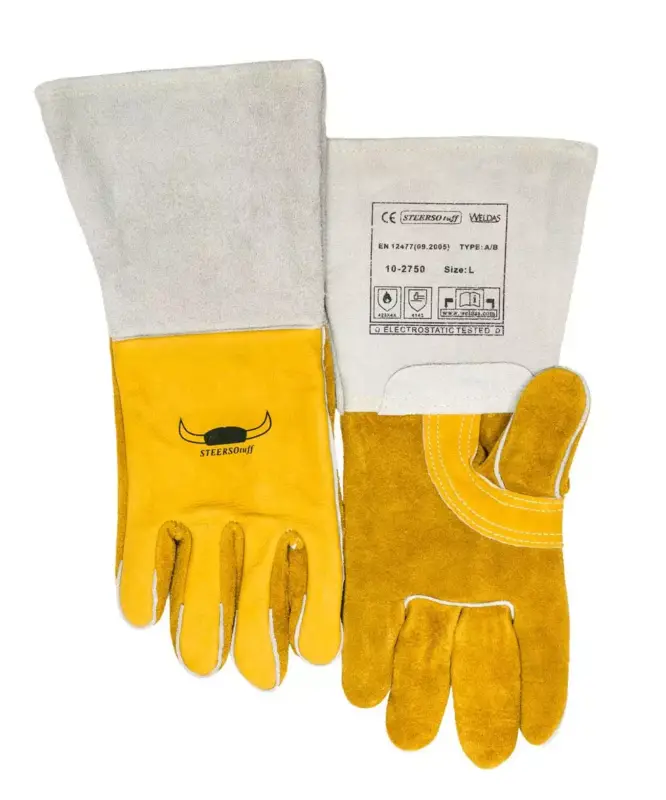 5-Finger-Schweißerhandschuhe WELDAS 10-2750 XXL MIG/MAG/MMA aus Rindnarbenleder, L=36 cm, Gr. 10,5, Öl & Wasser beständig (1 Paar) Neue Kollektion