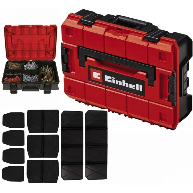 Neuheit Einhell E-Case S-F Systemkoffer stapelbar, spritzwassergeschütztinkl.9 Fächer