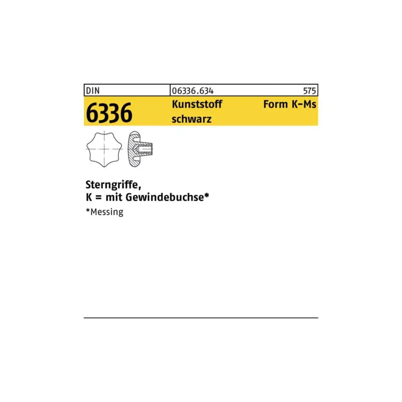 Sterngriff DIN 6336 FormK-Ms K 80 M12 Ku. sw Messingbuchse 5 Stück Schneller Versand