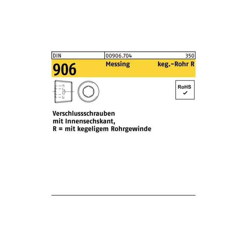Verschlußschraube DIN 906 Innen-6kt R 1/2 Messing 50 Stück Ausverkauf