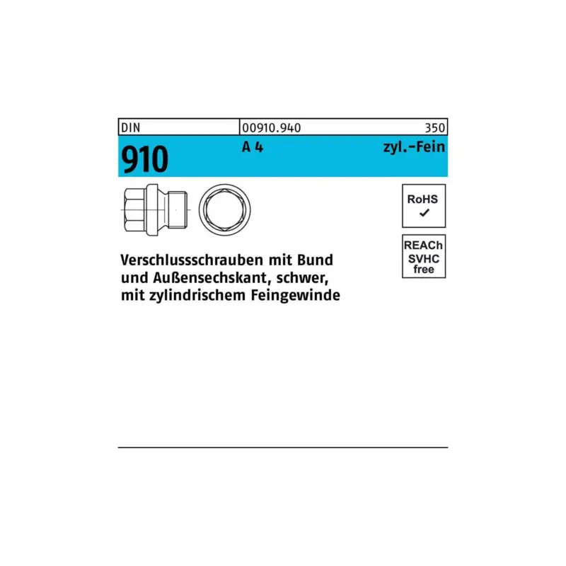 Ausverkauf Verschlußschraube DIN 910 Bund/Außen-6-kt M30x 1,5 A 4 1 Stück