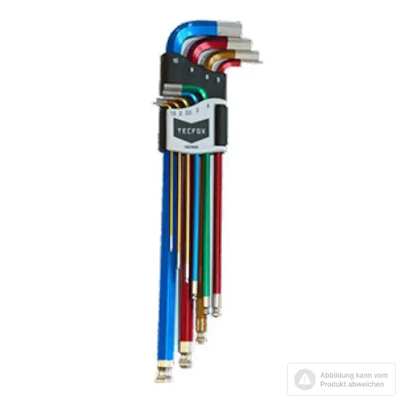 Tecfox Stiftschlüsselsatz 9-teilig, 1,5 - 10 mm Innensechskant mit Kugelkopf, CV, farbig, Direkt Vom Hersteller